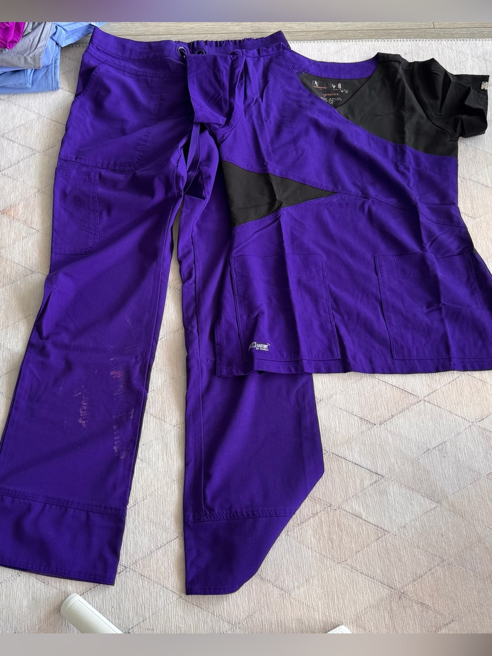 Grey's Anatomy Purple and Black Scrub Set